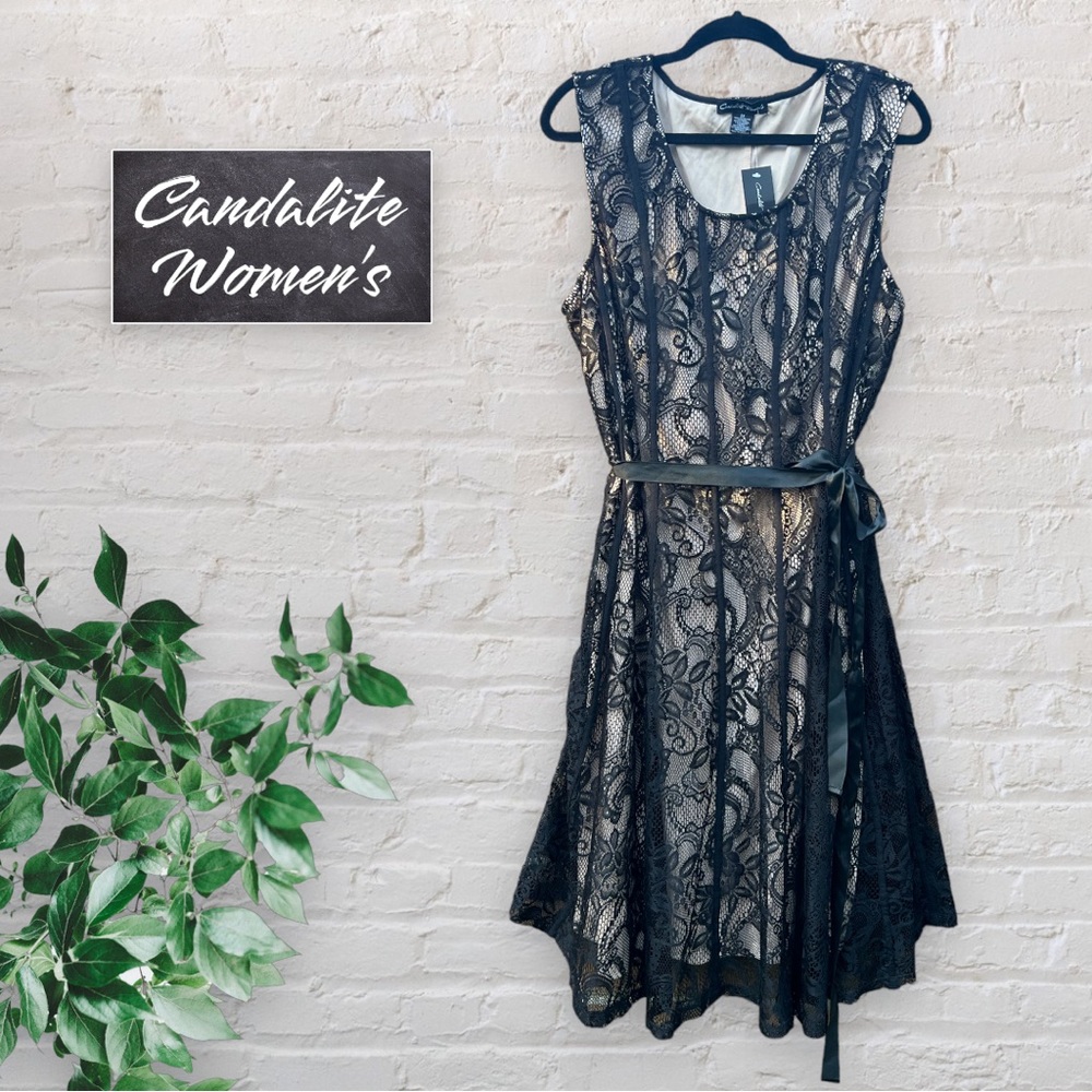 Candalite Black Lace Sleeveless Dress Nude Lined Women Plus 3X